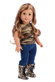 Military Style - 4 piece doll outfit - Camouflage Jacket, T-shirt, Jeans and Camouflage Boots