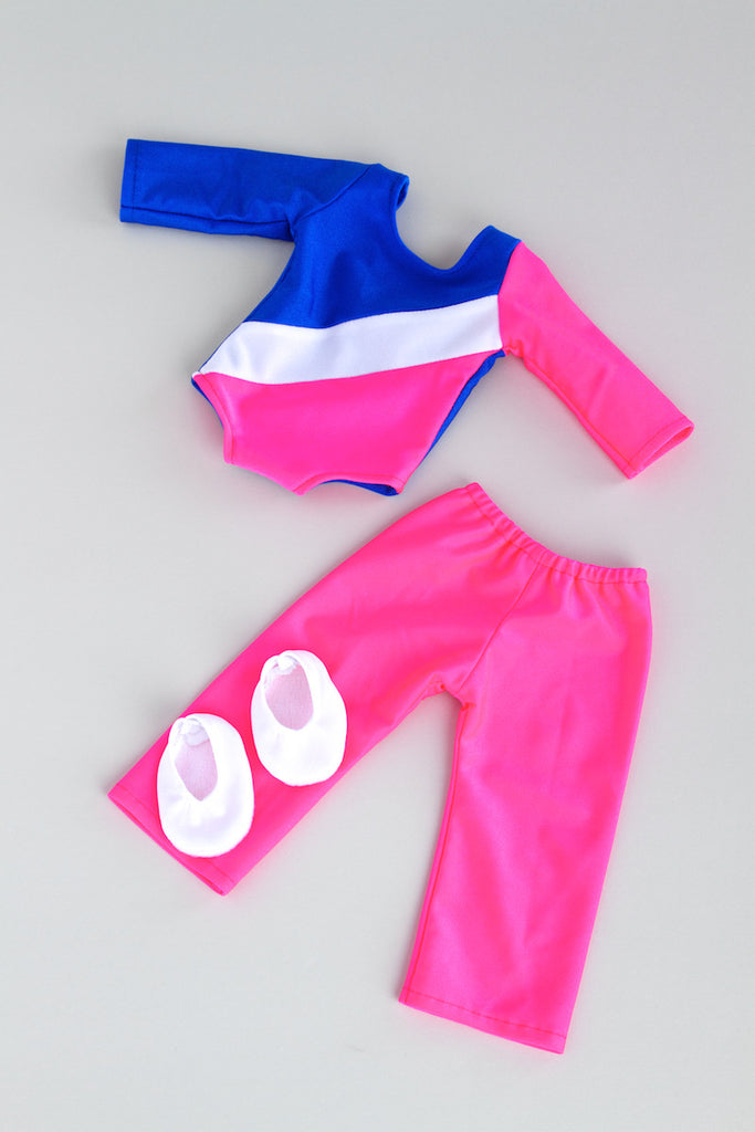 Olympic Gymnast - Clothes for 18 inch Doll - 3 Piece Outfit - Gymnastic Leotard, Warmup Pants, Shoes