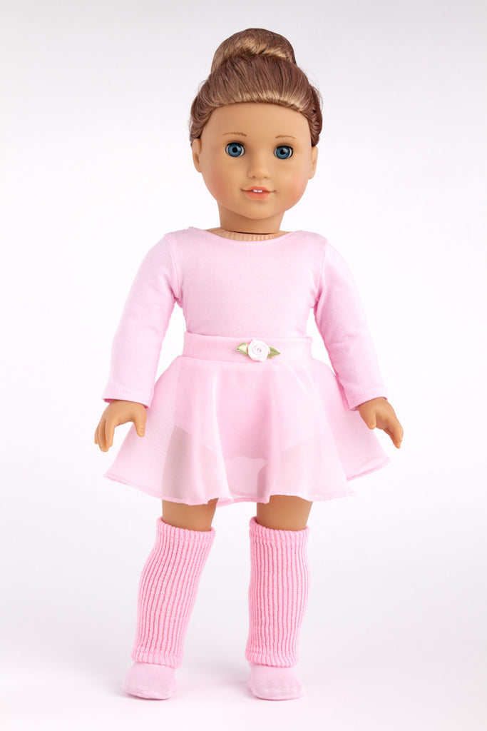 Practice Time - Clothes for 18 inch Doll - Ballet Outfit includes Pink Leotard and Skirt, Leg Warmers and Ballet Slippers