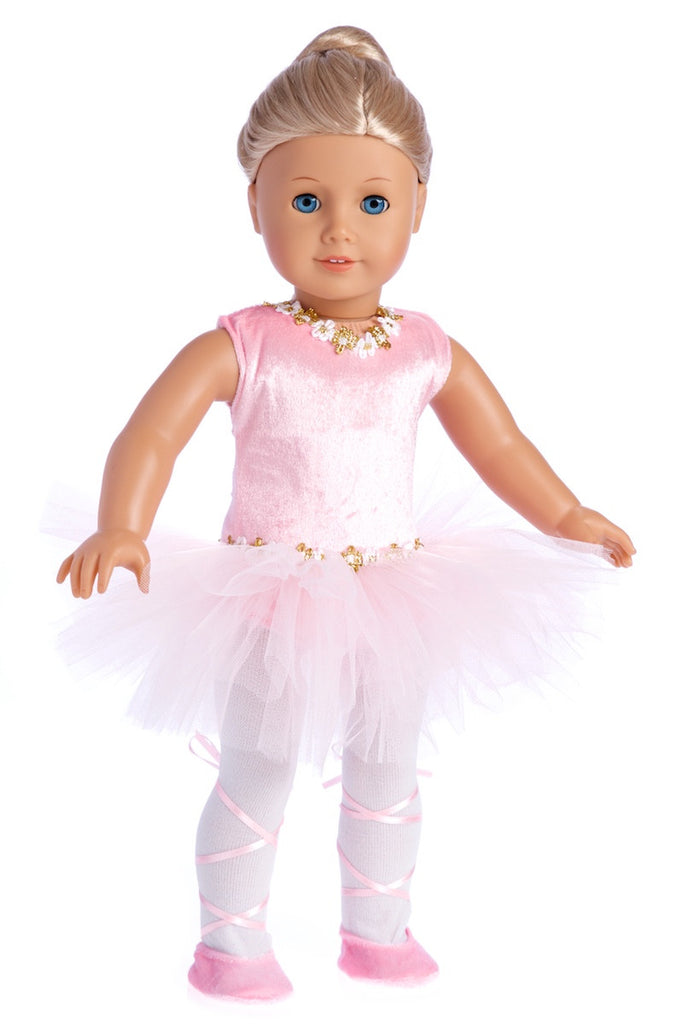 Prima Ballerina - Clothes for 18 inch Doll - 3 Piece Ballet Outfit - Pink Leotard with Tutu, White Tights and Slippers
