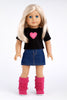 Rock Star - Clothes for 18 inch Doll - 3 Piece Outfit - T-Shirt, Denim Skirt and Hot Pink Boots