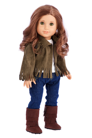Cotton Candy - Clothes for 18 inch Doll - Pink Parka with Hood, Short Ivory Dress and Pink Boots