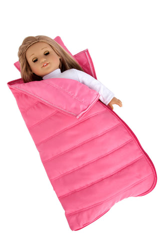 Perfect Bedding - Accessories for 18 inch Doll - Pink Cozy Bedding includes Comforter, Blanket and Pillow