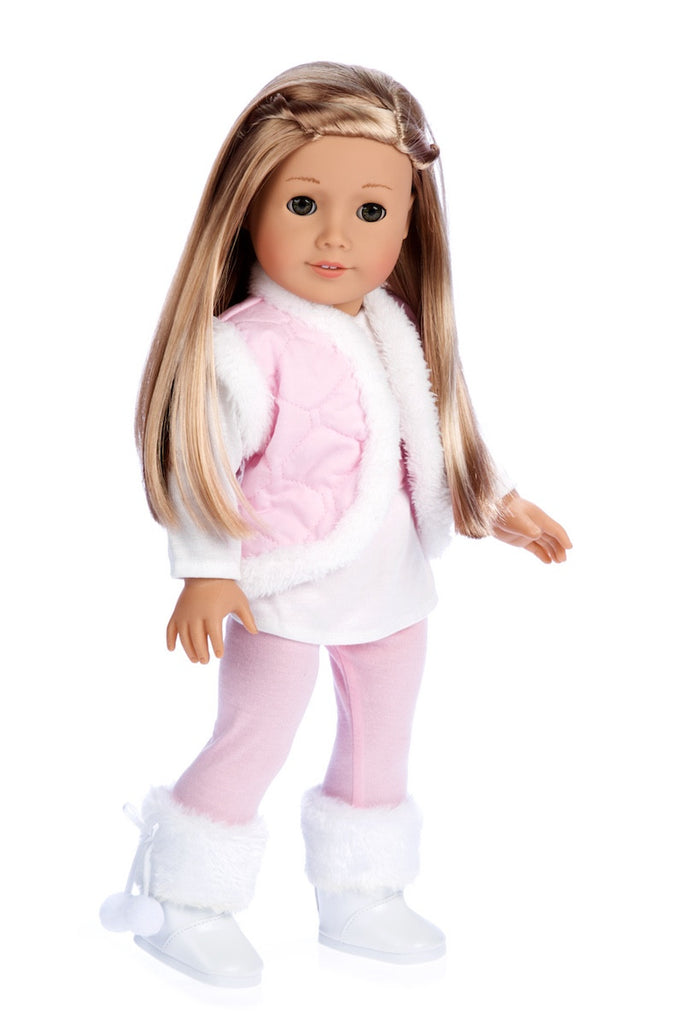 Rakki Dolli 18" Doll Clothes 4-Piece Set - Pink Winter Jacket, Knit Hat, Scarf & Jeans For American Girl Dolls