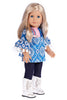Stylish - 3 Piece Doll Outfit for 18 inch American Girl Doll - Blue Tunic, Leggings and White Cowboy Boots.