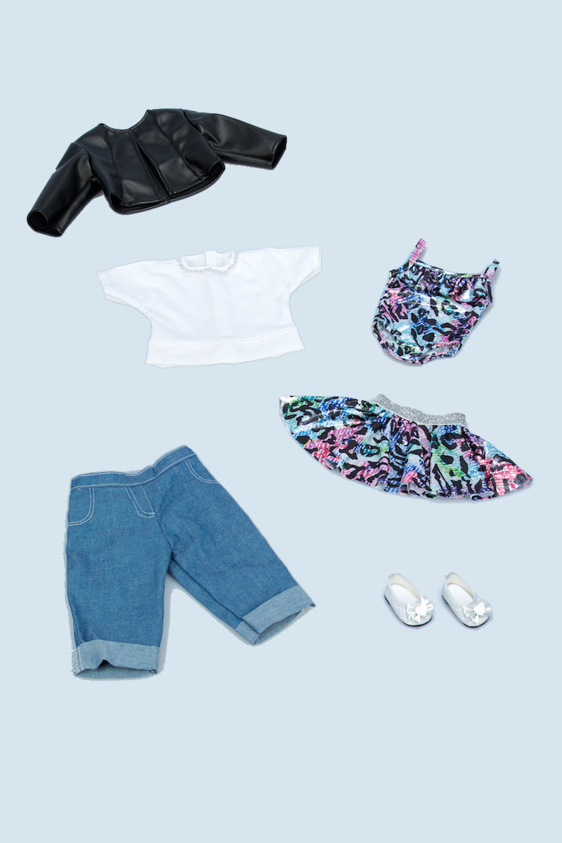 18 Inch Doll Clothes 6-Piece Set - Mix & Match Outfits With Shoes & Jacket