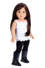 Uptown Girl - Clothes for 18 inch Doll - 4 Piece Outfit - Red Ruffled Jacket, White Tank Top, Black Leggings and Boots