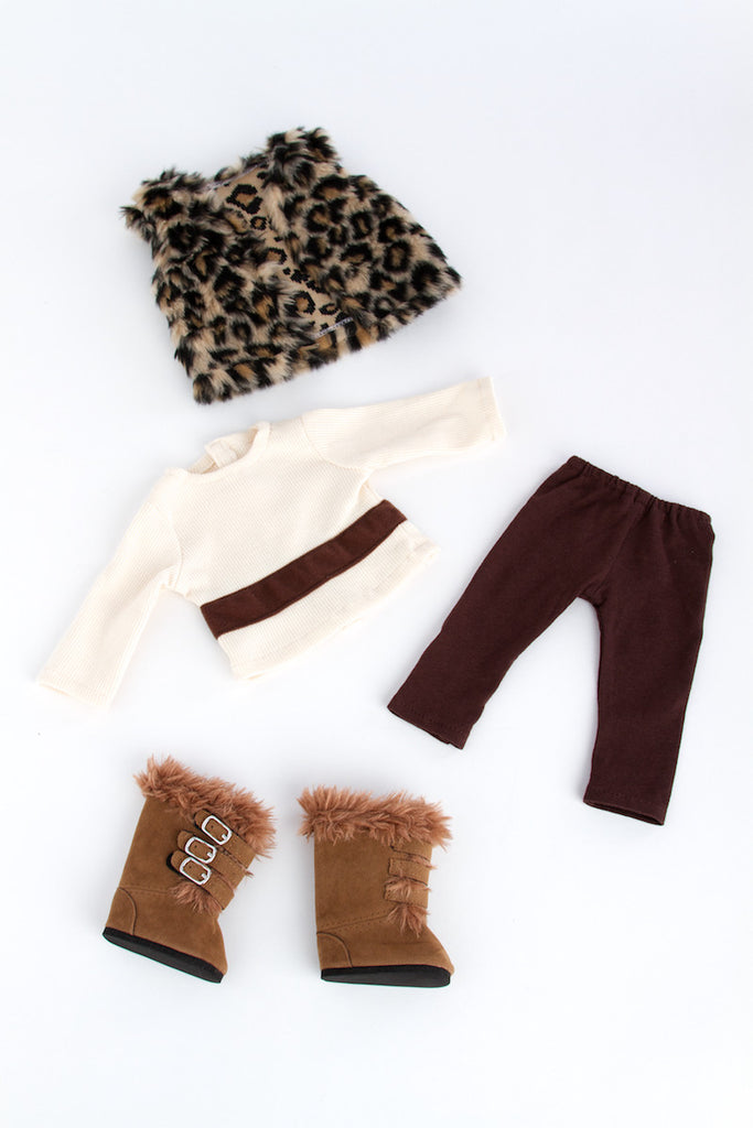 Wild Cat Clothes for 18 inch American Girl Doll Faux Fur Vest Boots Pants Blouse Dreamworld Collections
